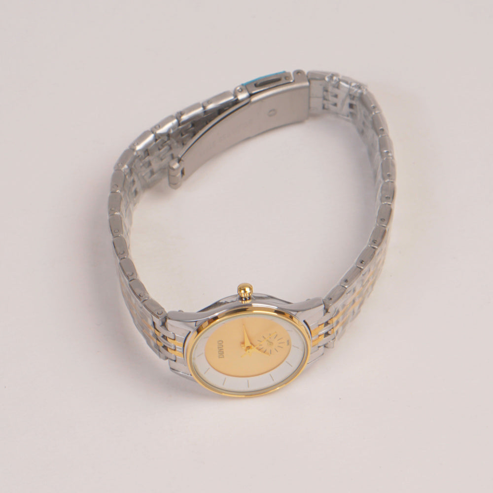 Two Tone Silver Chain Womans Watch Golden Dial