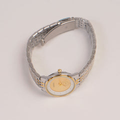Two Tone Silver Chain Womans Watch Golden Dial
