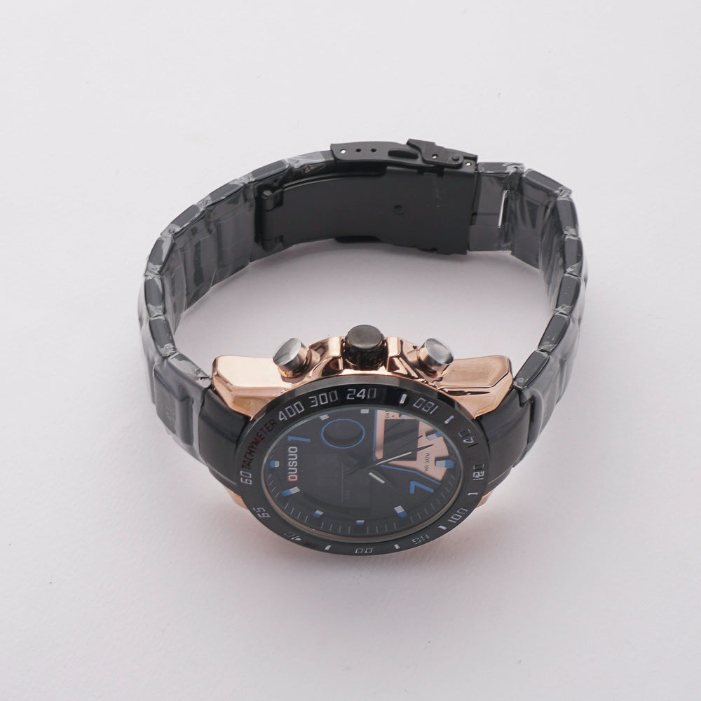 Dual Time Mans Chain Wrist Watch Black G