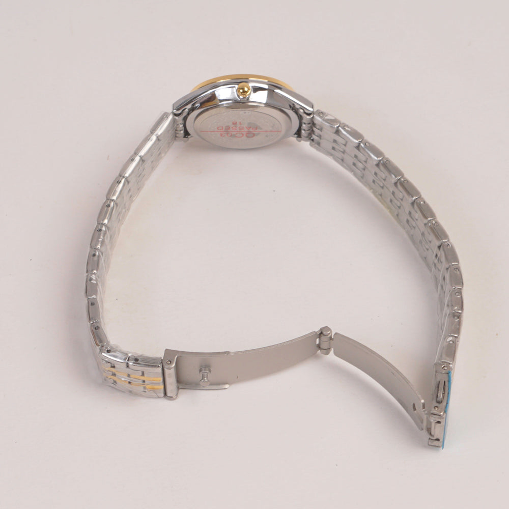 Two Tone Silver Chain Womans Watch Golden Dial