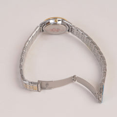 Two Tone Silver Chain Womans Watch Golden Dial