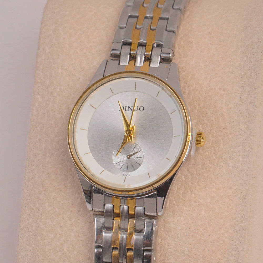 Two Tone Silver Chain Womans Watch White Dial