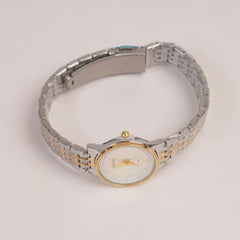 Two Tone Silver Chain Womans Watch White Dial