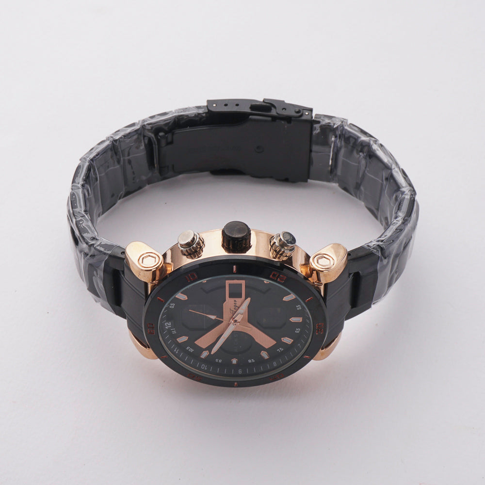 Dual Time Mans Chain Wrist Watch Black G