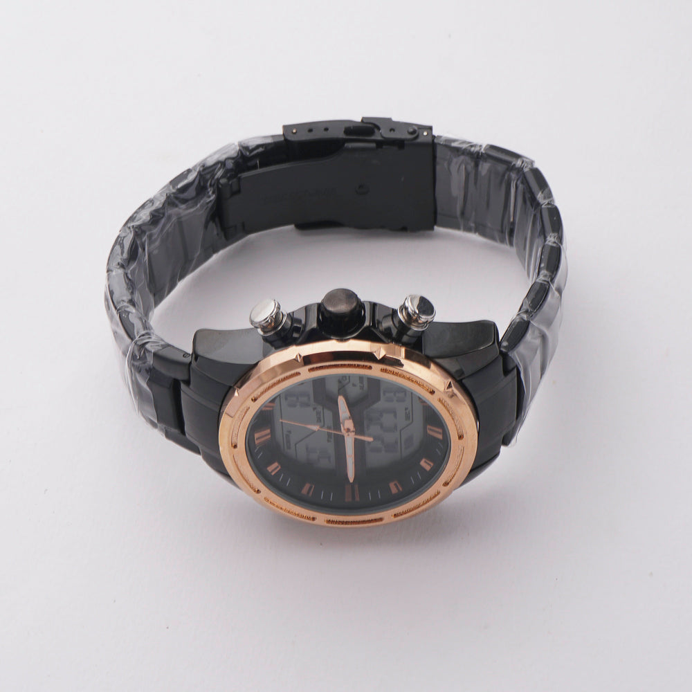 Dual Time Mans Chain Wrist Watch Black G