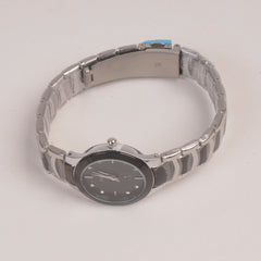 Two Tone Silver Chain Womans Watch Black Dial