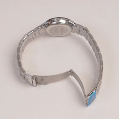 Two Tone Silver Chain Womans Watch Black Dial