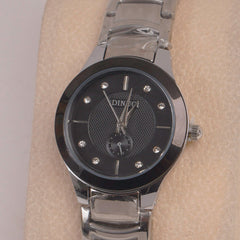 Silver Chain Womans Watch Black Dial