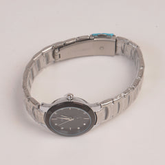 Silver Chain Womans Watch Black Dial