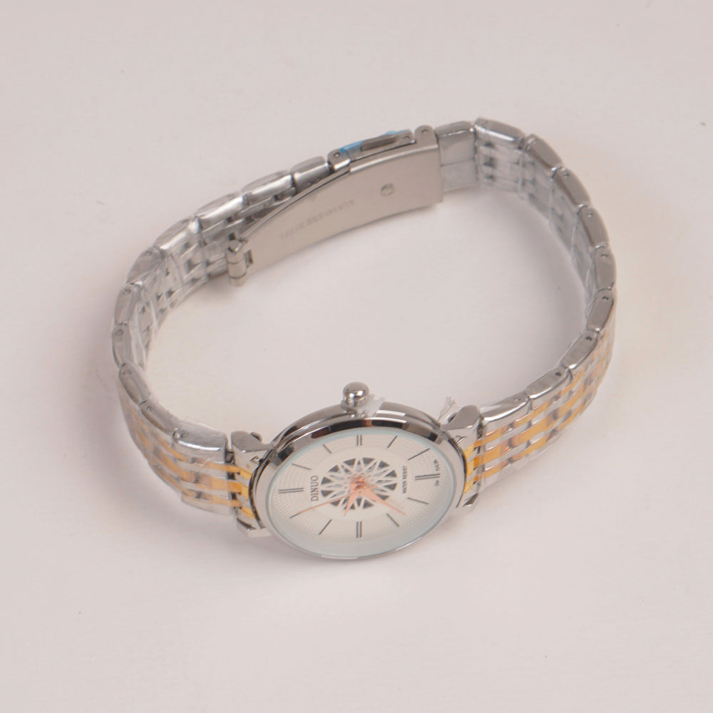 Two Tone Silver Chain Womans Watch White Dial