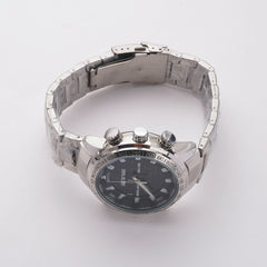 Dual Time Mans Chain Wrist Watch Silver Black