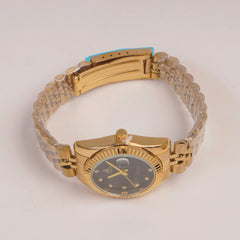 Woman Golden Chain Watch Black Dial
