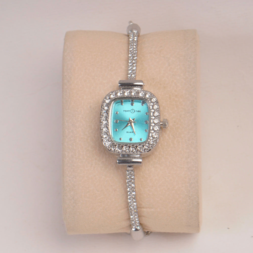 Silver Chain Womans Watch Cyan Dial