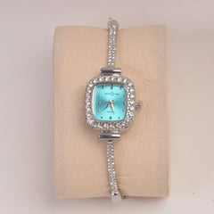 Silver Chain Womans Watch Cyan Dial