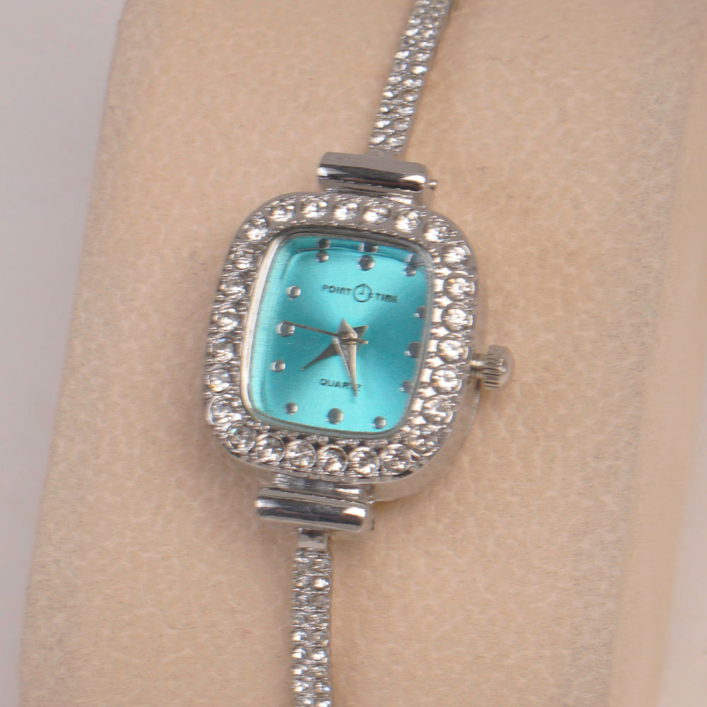 Silver Chain Womans Watch Cyan Dial