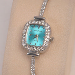 Silver Chain Womans Watch Cyan Dial