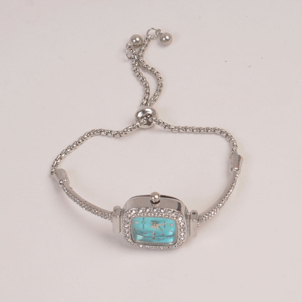 Silver Chain Womans Watch Cyan Dial