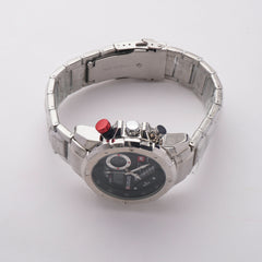 Dual Time Mans Chain Wrist Watch Silver Black