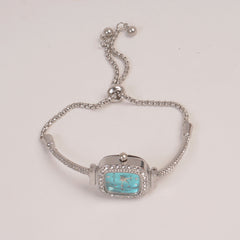 Silver Chain Womans Watch Cyan Dial