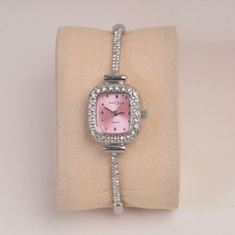 Silver Chain Womans Watch Pink Dial