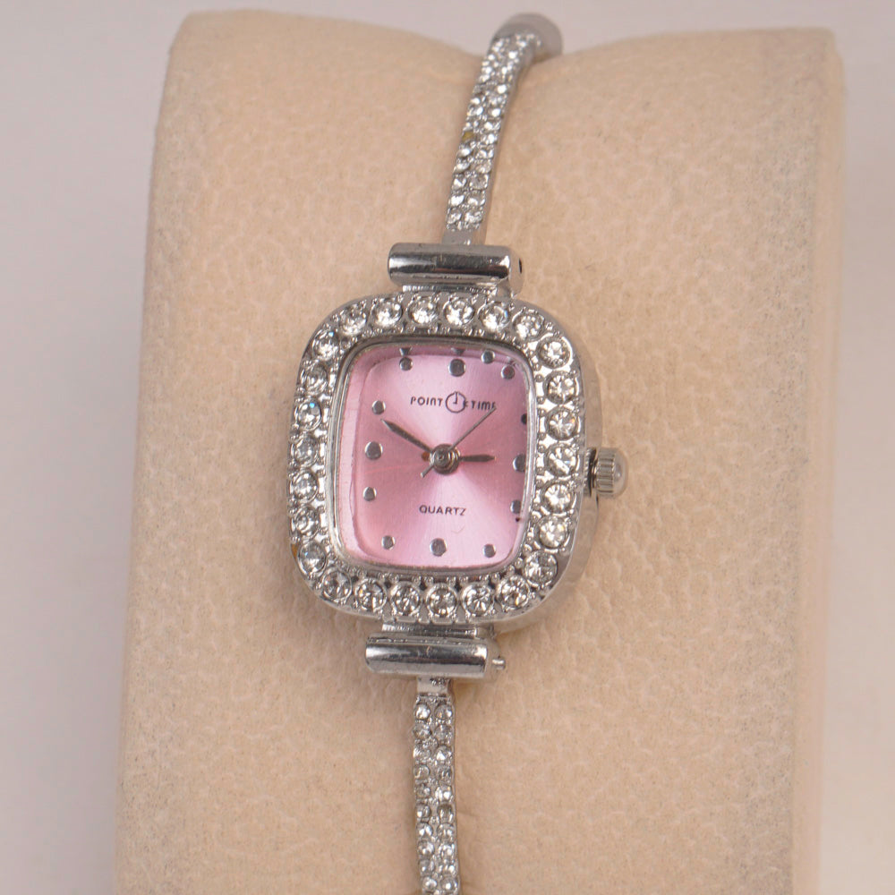 Silver Chain Womans Watch Pink Dial