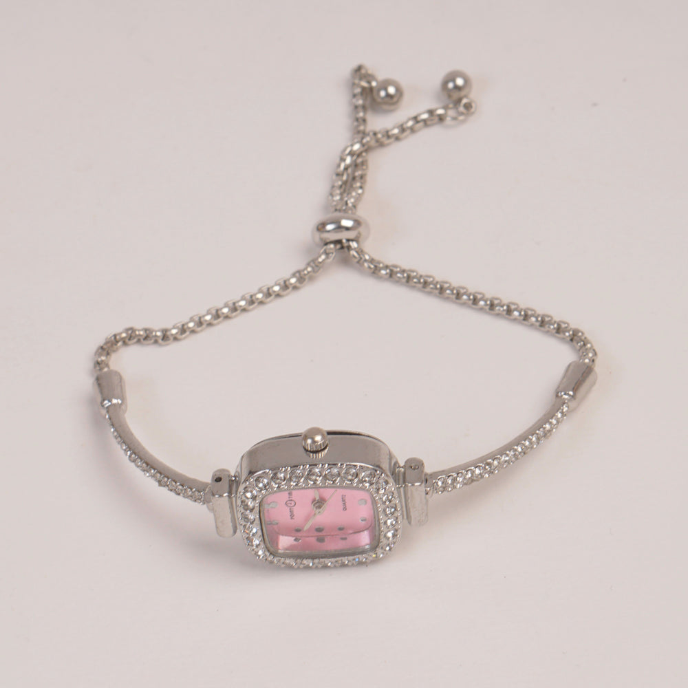 Silver Chain Womans Watch Pink Dial