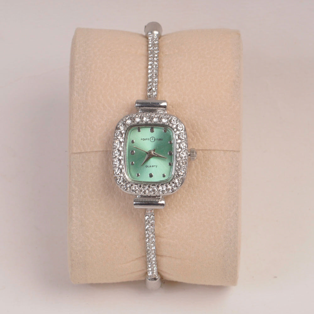 Silver Chain Womans Watch Green Dial