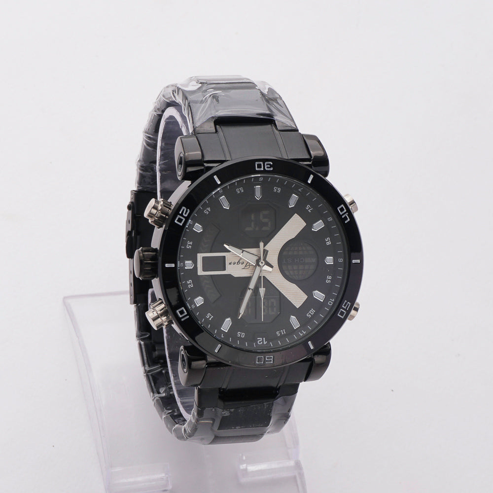 Dual Time Mans Chain Wrist Watch Black