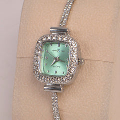Silver Chain Womans Watch Green Dial