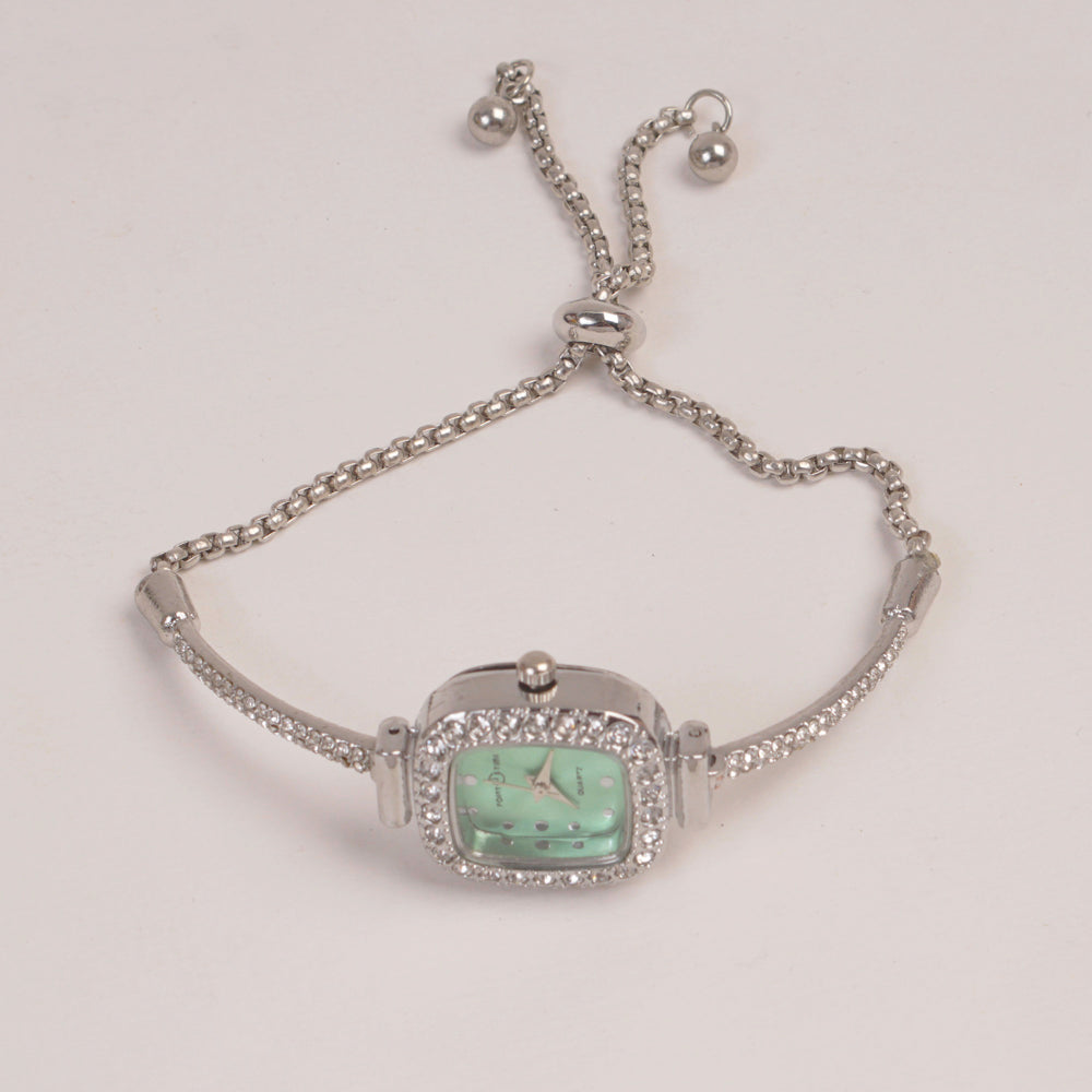 Silver Chain Womans Watch Green Dial