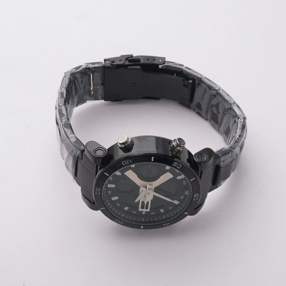 Dual Time Mans Chain Wrist Watch Black