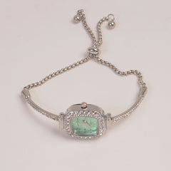 Silver Chain Womans Watch Green Dial
