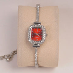Silver Chain Womans Watch Red Dial