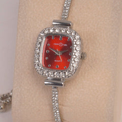 Silver Chain Womans Watch Red Dial