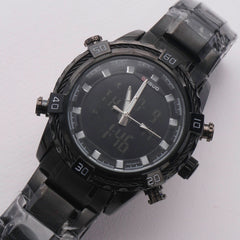 Dual Time Mans Chain Wrist Watch Black