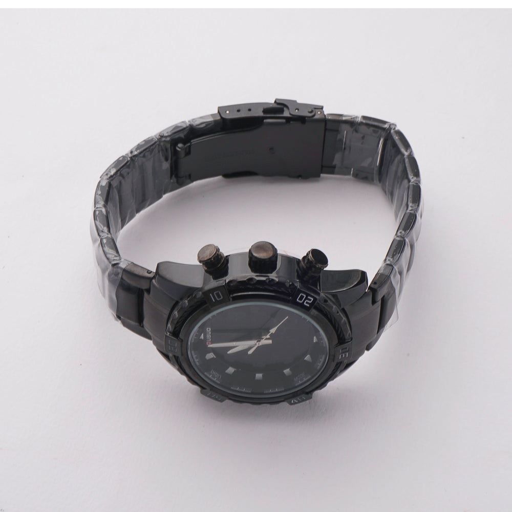 Dual Time Mans Chain Wrist Watch Black