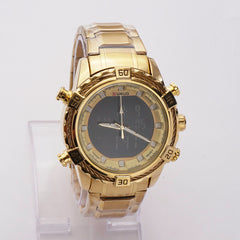 Dual Time Mans Chain Wrist Watch Golden