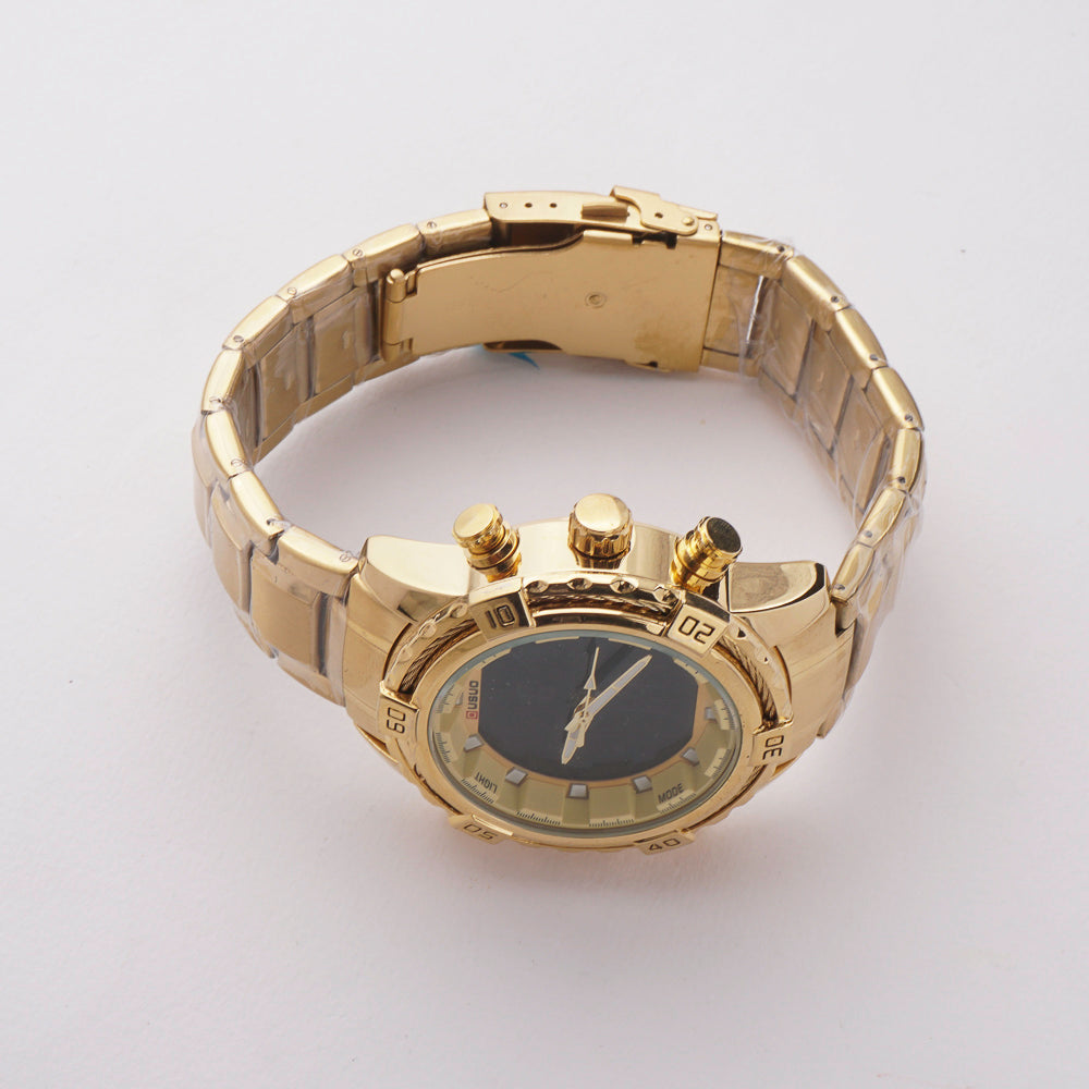 Dual Time Mans Chain Wrist Watch Golden