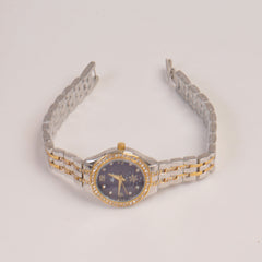 Two Tone Woman Fancy Golden Chain Watch Blue Dial