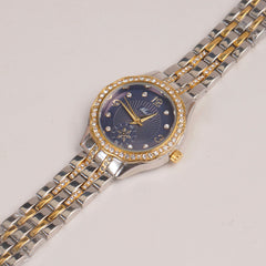 Two Tone Woman Fancy Golden Chain Watch Blue Dial