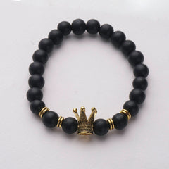 Crown Black Beads Bracelet 8mm