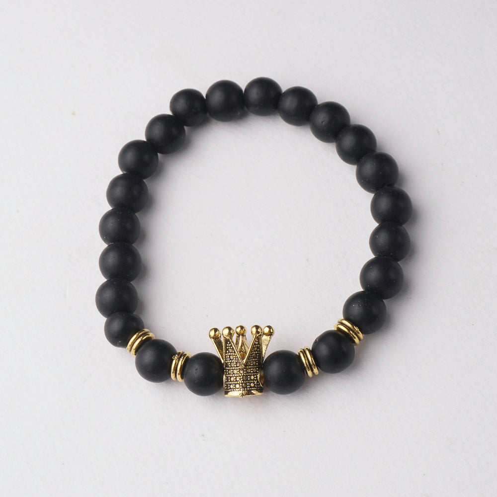 Crown Black Beads Bracelet 8mm