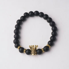 Crown Black Beads Bracelet 8mm