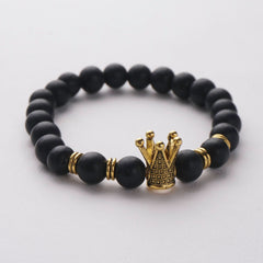 Crown Black Beads Bracelet 8mm