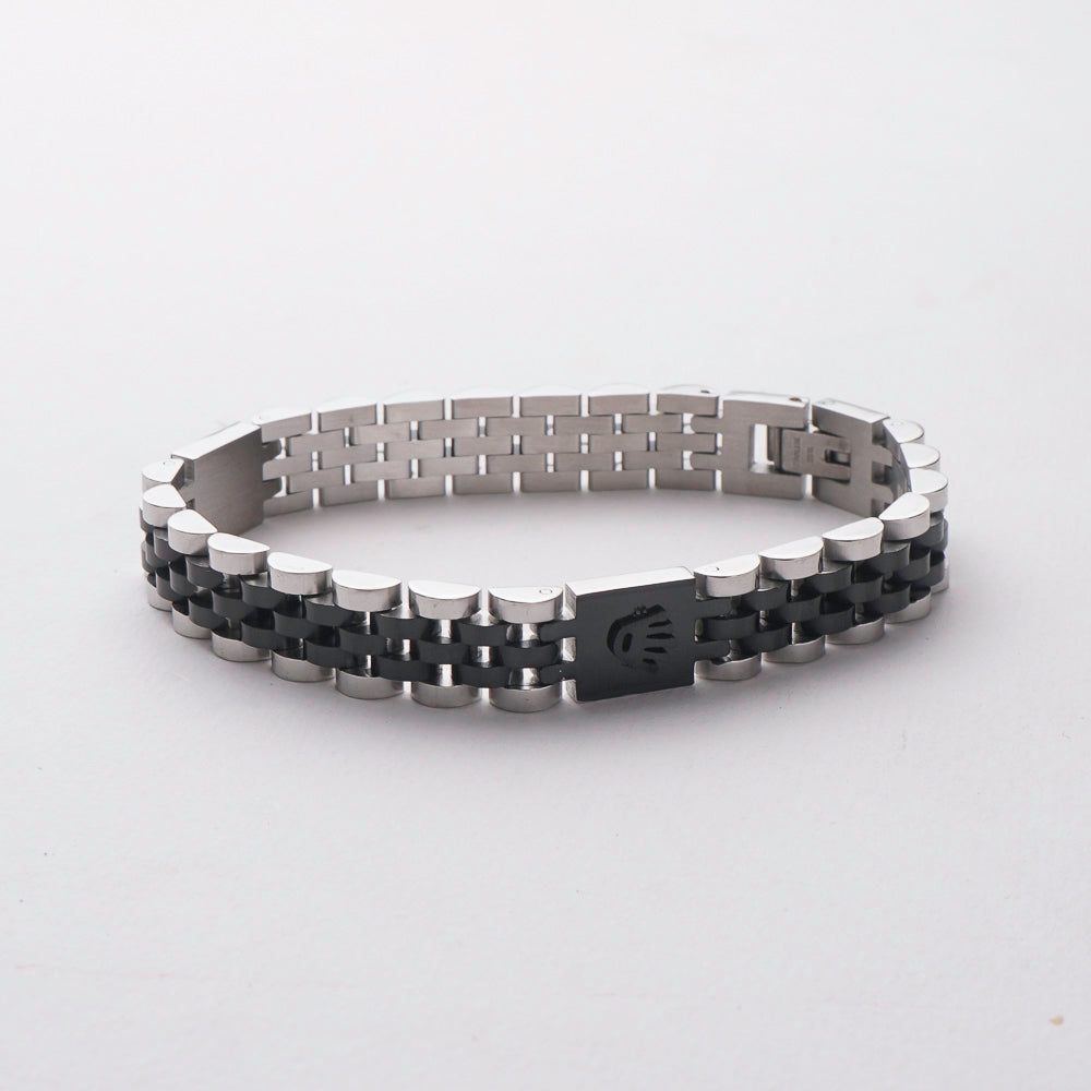 Two Tone Mens Silver Chain Bracelet 10mm