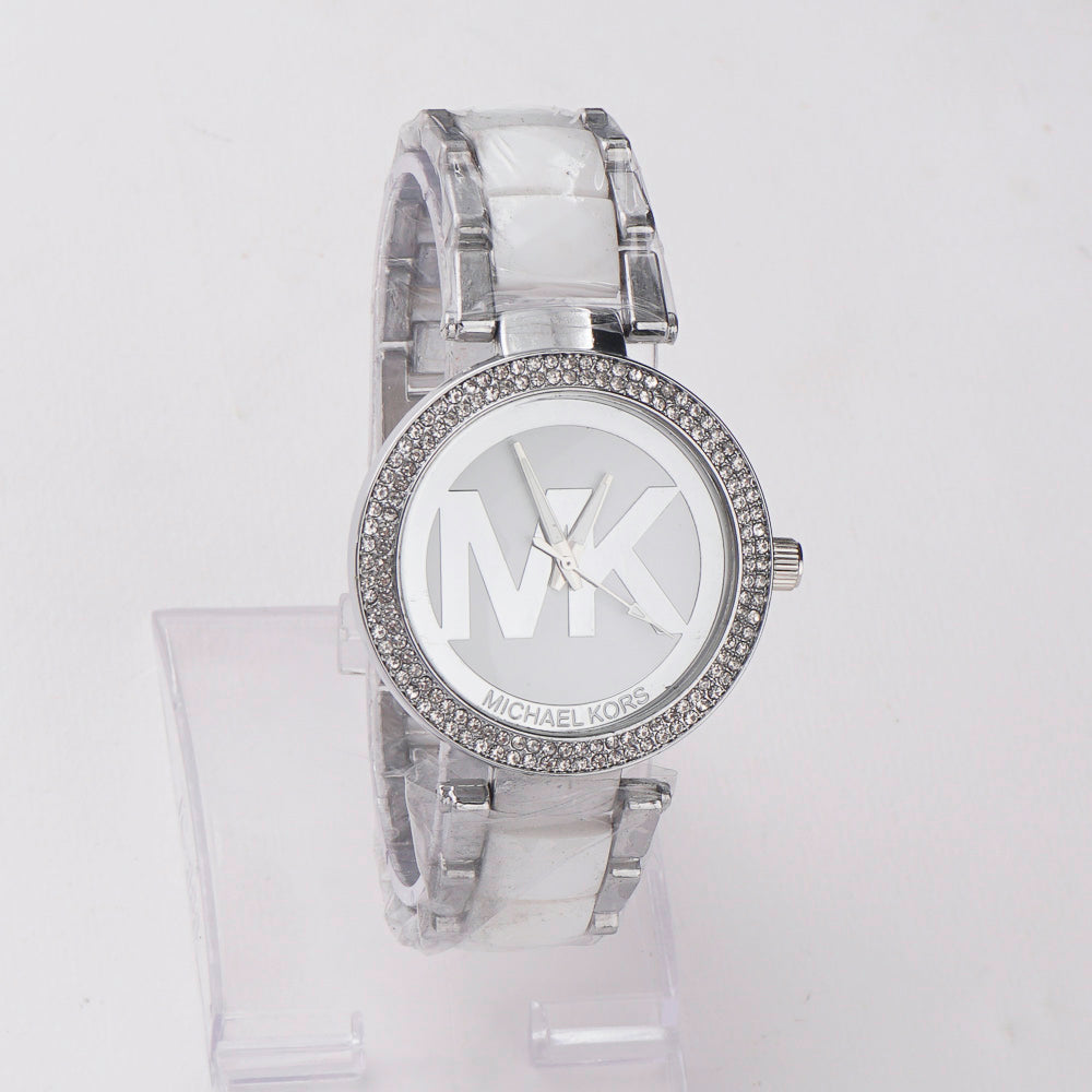 Women Chain Wrist Watch MK Silver White