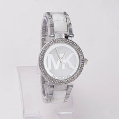 Women Chain Wrist Watch MK Silver White