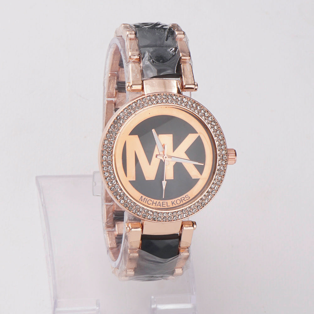 Women Chain Wrist Watch MK Rosegold Black