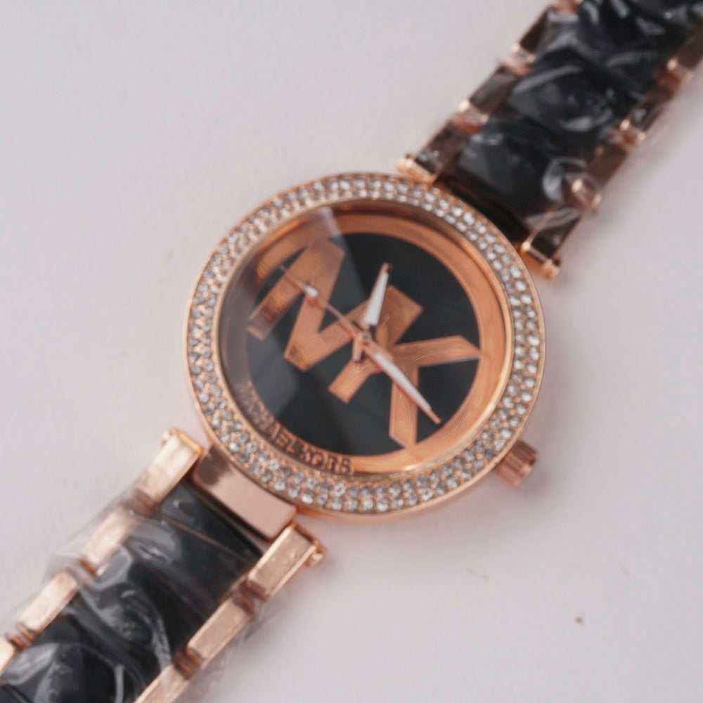 Women Chain Wrist Watch MK Rosegold Black