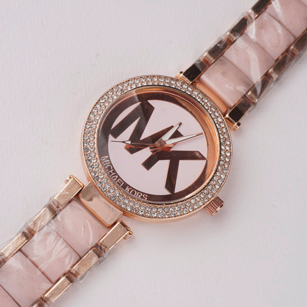 Women Chain Wrist Watch MK Rosegold Pink